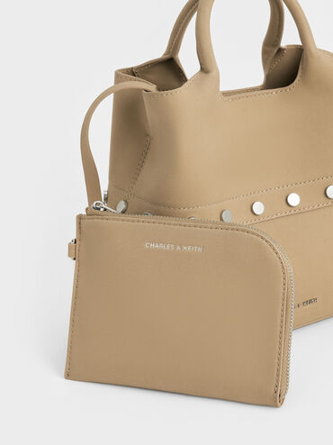 Bobbie Twill Studded Convertible Two-Way Bucket Bag, Toasted Sand, hi-res