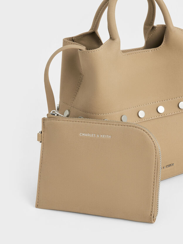 Bobbie Twill Studded Convertible Bucket Bag, Toasted Sand, hi-res