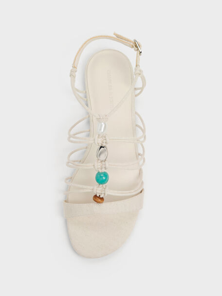 Georgie Linen Bead Strappy Sandals, Chalk, hi-res