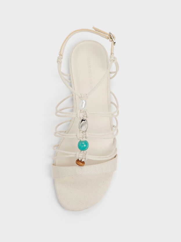Georgie Linen Bead Strappy Sandals, Chalk, hi-res