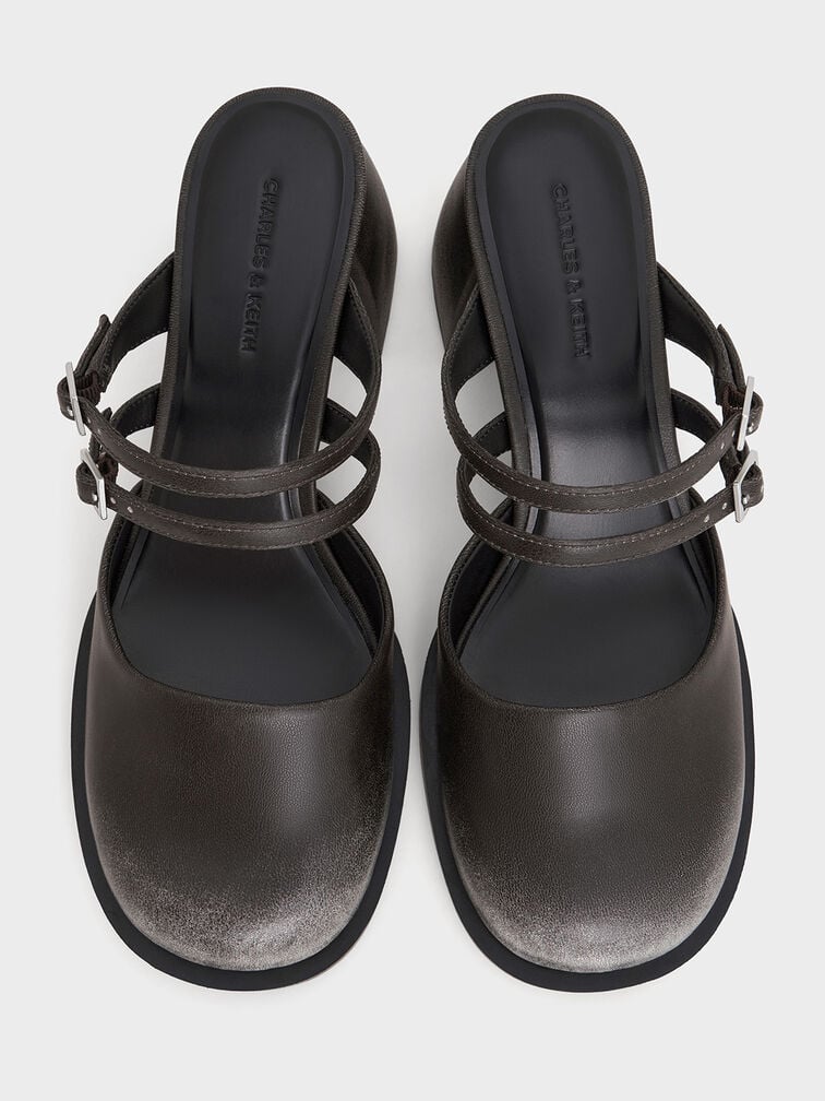 Double-Strap Platform Mules, Black, hi-res
