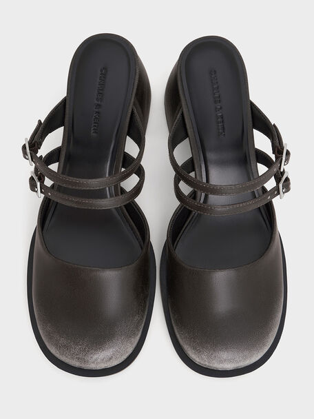 Double-Strap Platform Mules, Black, hi-res
