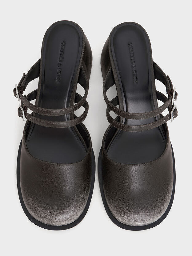 Double-Strap Platform Mules, Black, hi-res