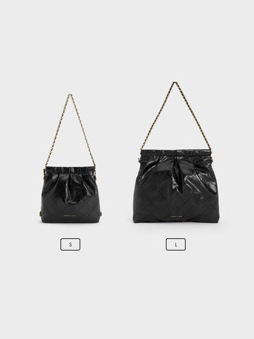 Duo Double Chain Hobo Bag, Black, hi-res