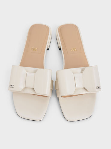 Lu Patent Leather Bow Slide Sandals, Chalk, hi-res