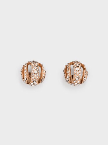 Aine Crystal Sculptural Hoop Earrings, Rose Gold, hi-res