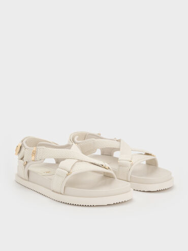 Granta Leather & Fabric Crossover Sports Sandals, White, hi-res