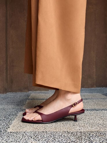 Rayne Square-Toe Kitten-Heel Thong Slingback Sandals, Burgundy, hi-res