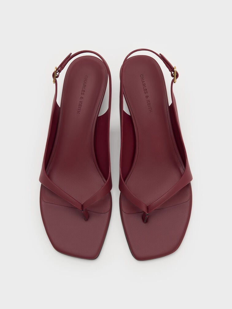 Rayne Square-Toe Kitten-Heel Thong Slingback Sandals, Burgundy, hi-res