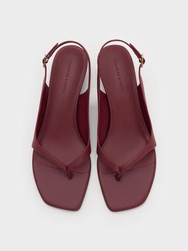 Rayne Square-Toe Kitten-Heel Thong Slingback Sandals, Burgundy, hi-res