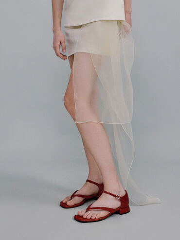 Patent Block-Heel Ankle-Strap Thong Sandals, Red, hi-res