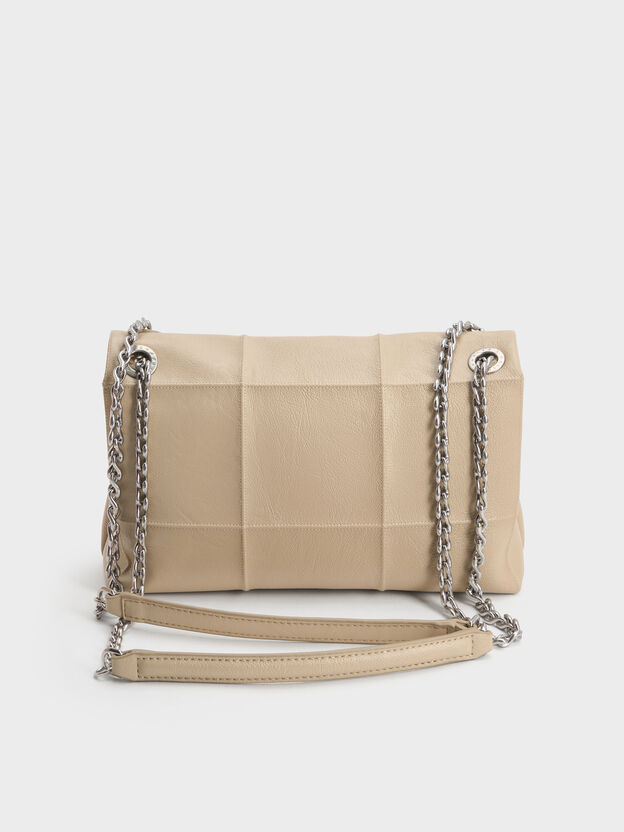 Delfina Quilted Chain-Strap Shoulder Bag, Sand Beige, hi-res
