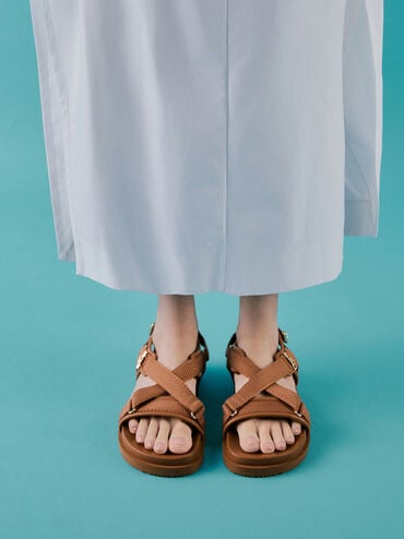 Granta Leather & Fabric Crossover Sports Sandals, Brown, hi-res