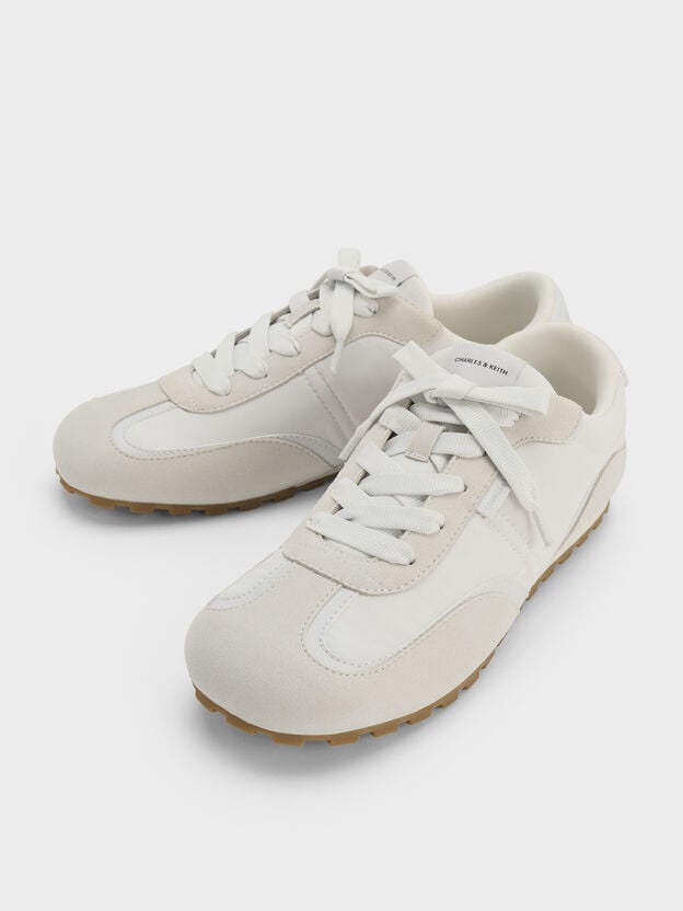 Nylon Contrast-Panel Sneakers, White, hi-res