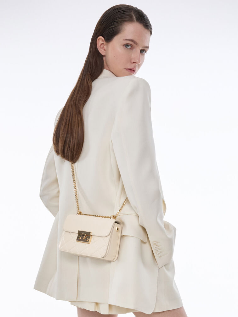 Alva Quilted Chain-Handle Bag, Cream, hi-res