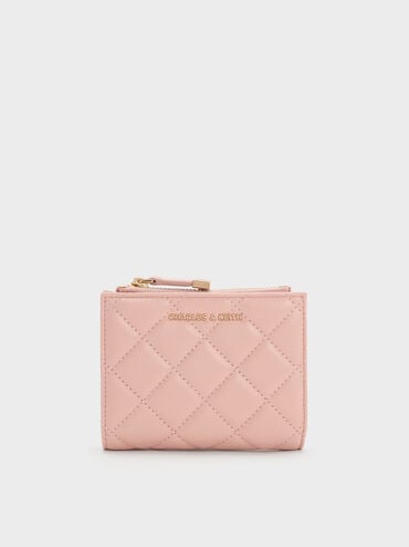 Alva Quilted Top-Zip Small Wallet, Pink, hi-res