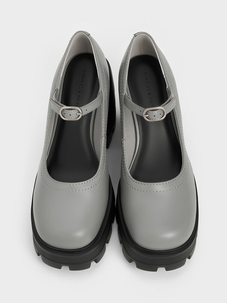 Buckled Platform Mary Janes, Grey, hi-res
