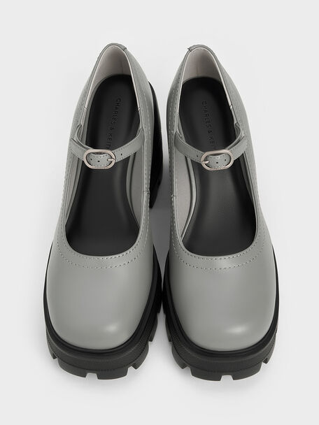 Buckled Platform Mary Janes, Grey, hi-res