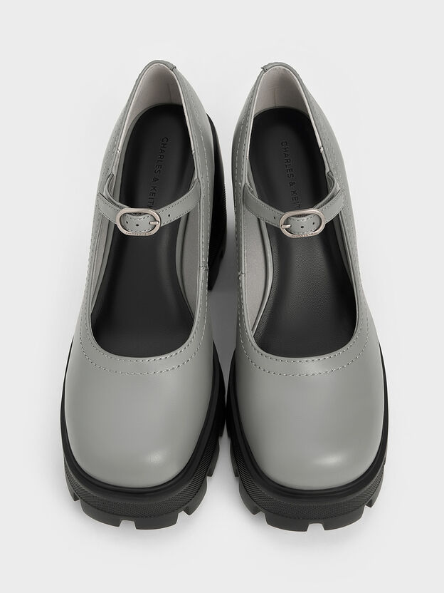 Buckled Platform Mary Janes, Grey, hi-res