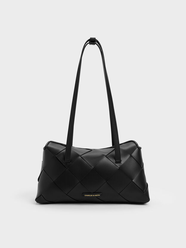 Maribel Woven Trapeze Shoulder Bag, Black, hi-res