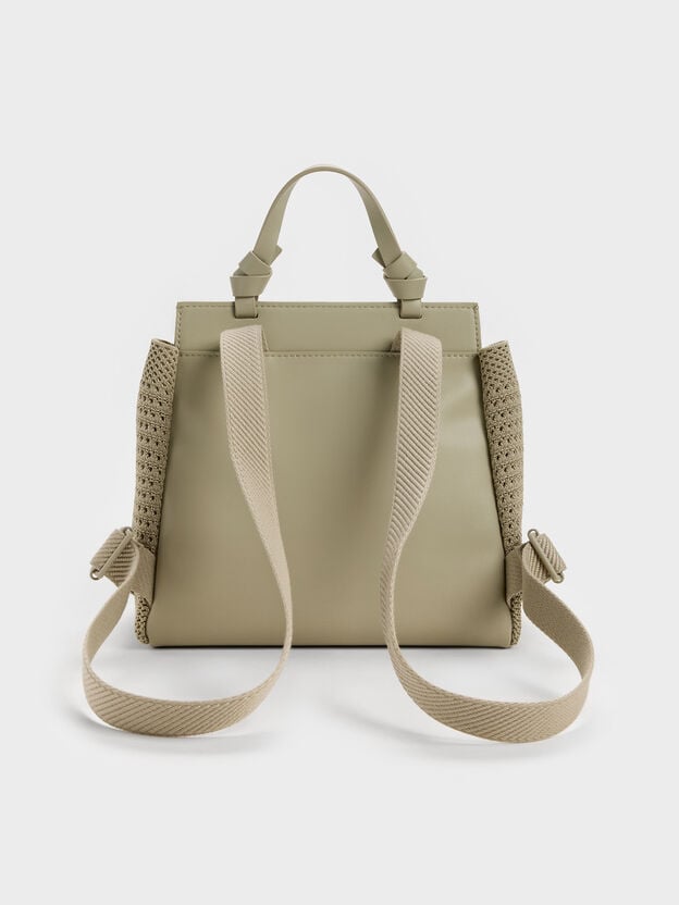 Girls' Ida Flower Knitted Backpack, Pale Olive, hi-res