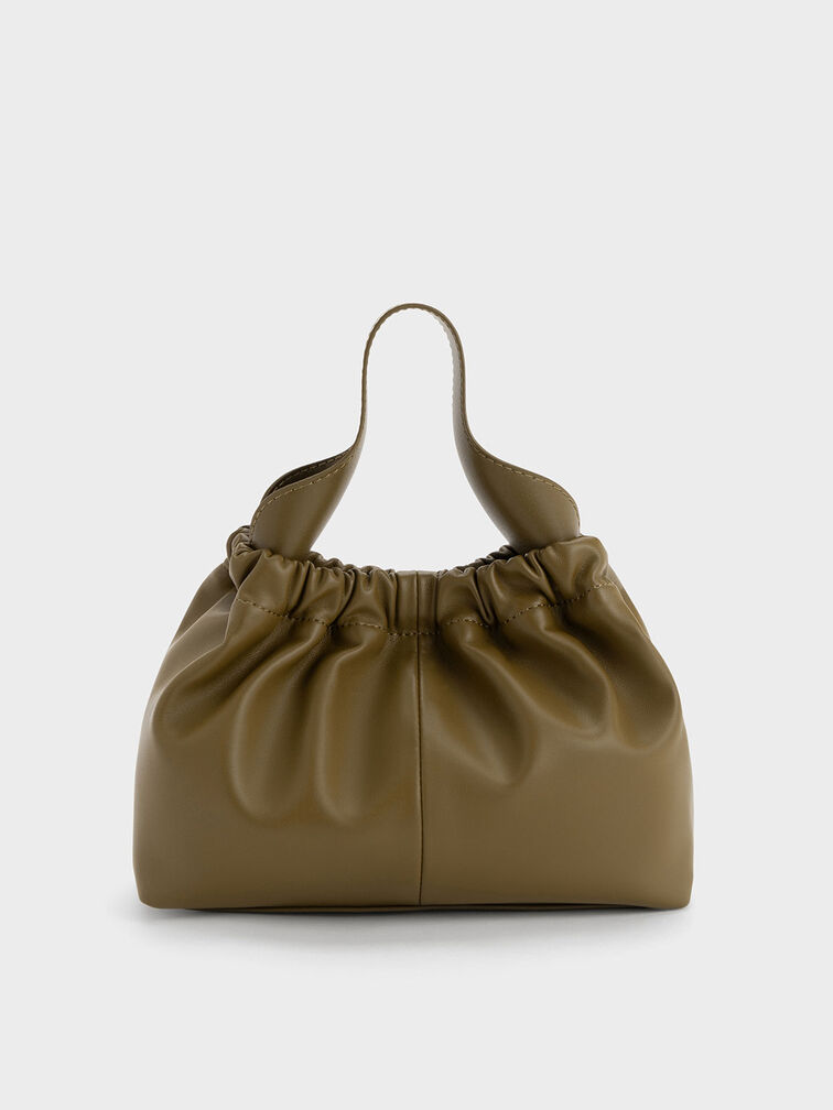 Ally Ruched Chain-Handle Bag, Khaki, hi-res