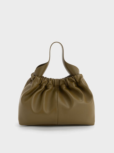 Ally Ruched Chain-Handle Bag, Khaki, hi-res