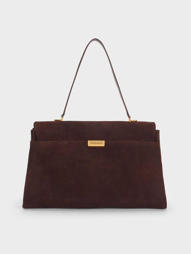 Kerry Recycled Suede Top Handle Satchel Bag, Espresso Brown, hi-res