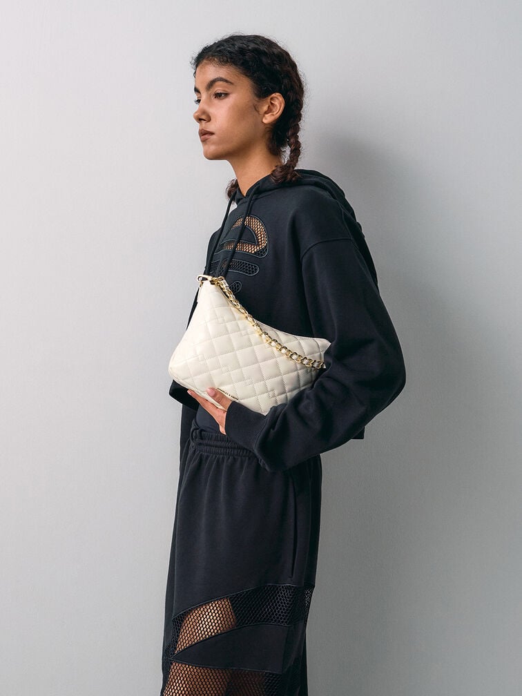 Duo Quilted Slouchy Hobo Bag, Cream, hi-res