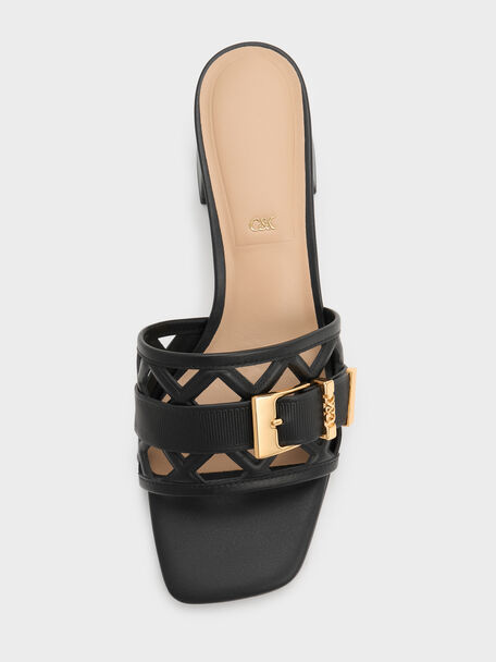 Whitney Leather Cut-Out Heeled Mules, Black, hi-res