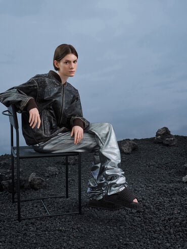 Loren Textured Platform Sandals, Black Textured, hi-res