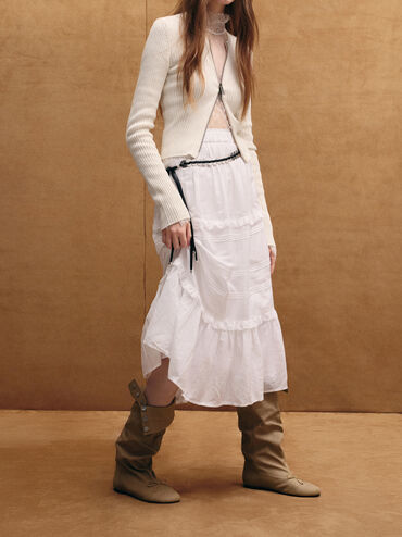 Gael Twill Studded Slouchy Knee-High Boots, Beige, hi-res