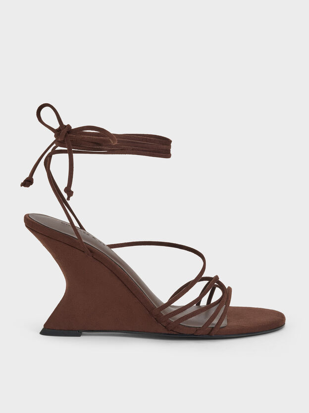 Noona Faux Suede Strappy Wedges, Dark Brown Textured, hi-res