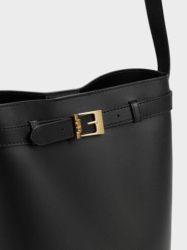 Jody Leather Belted Bucket Bag, Black, hi-res