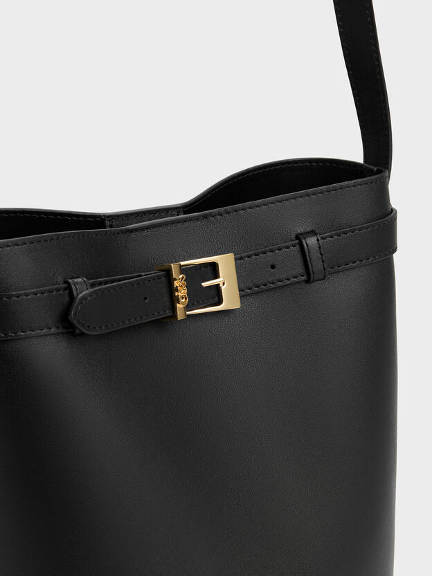 Jody Leather Belted Bucket Bag, Black, hi-res