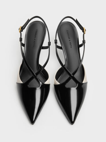 Two-Tone Pointed Slingback Pumps, Black Box, hi-res