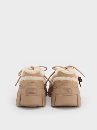 Yunna Suede & Faux Shearling Chunky Sneakers, Beige, hi-res