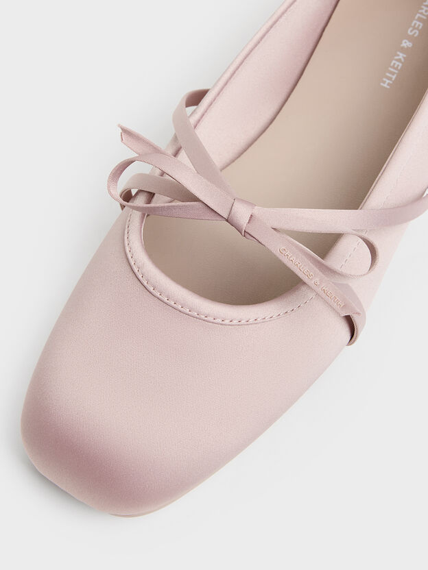 Satin Bow Ballet Flats, Pink, hi-res