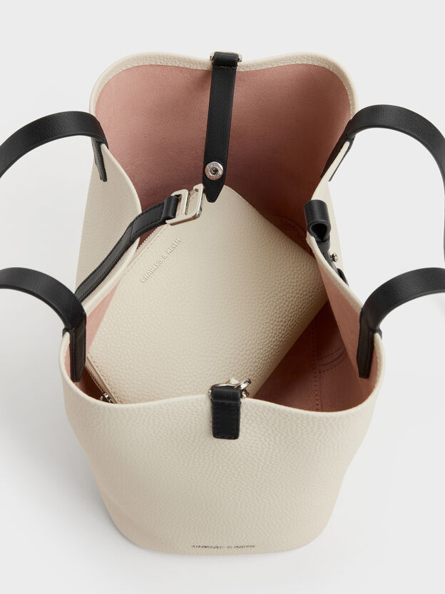 Beryl Two-Tone Belted Bucket Bag, Multi Cream, hi-res