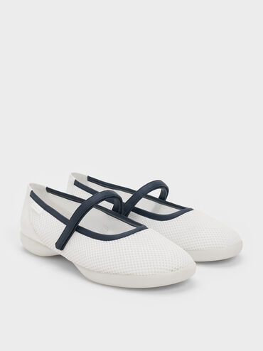 Mesh Contrast-Trim Mary Jane Sneakers, Dark Blue, hi-res