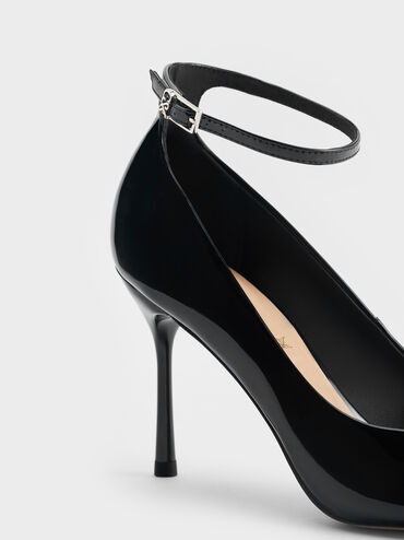 Aretha Patent Leather Ankle-Strap Stiletto-Heel Pumps, Black Patent, hi-res