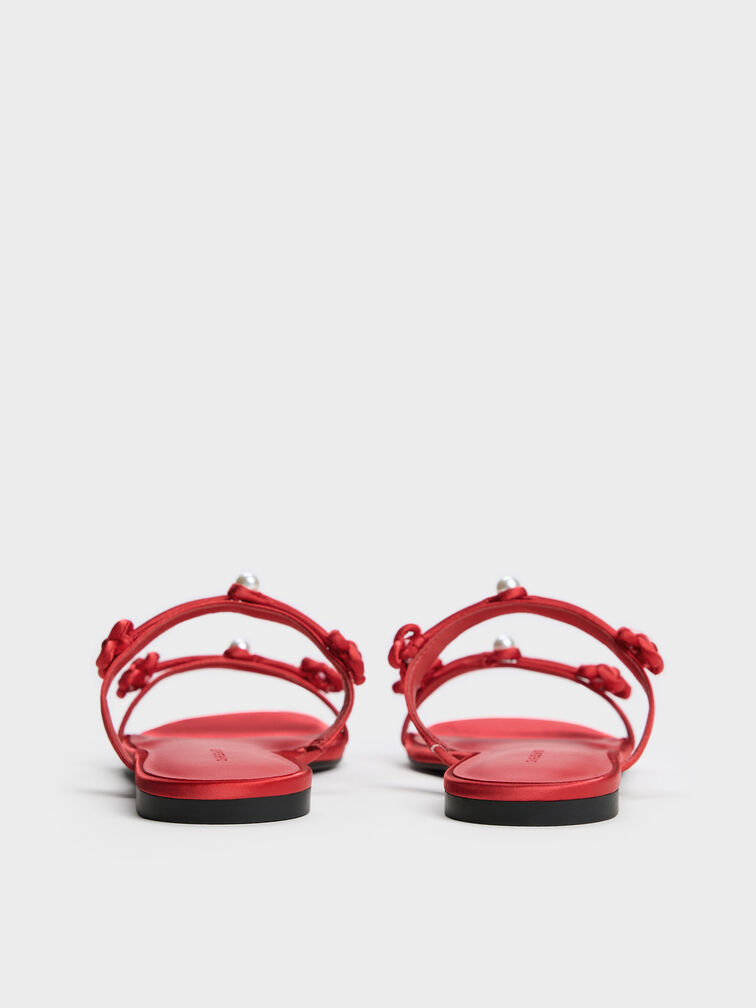 Orinda Knot-Pearl Slide Sandals, Red, hi-res