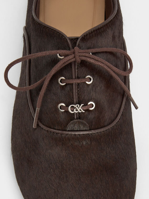 Pippa Calf Hair Derby Flats, Dark Brown Textured, hi-res
