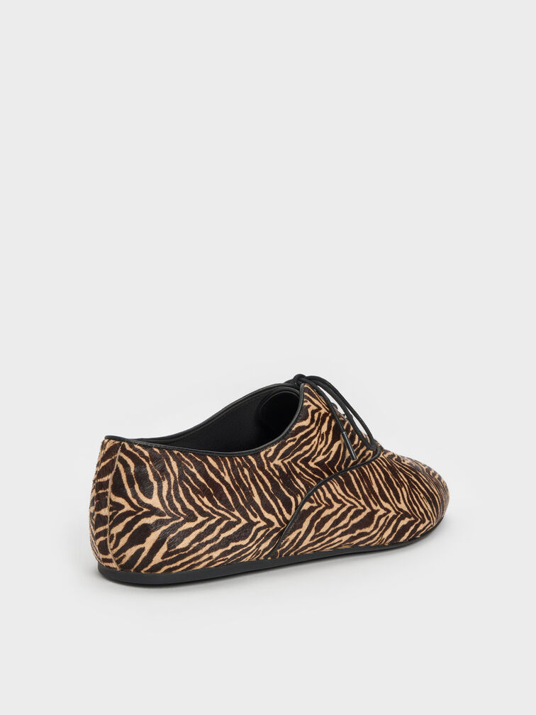 Pippa Zebra-Print Calf Hair Derby Flats, Animal Print Sand, hi-res