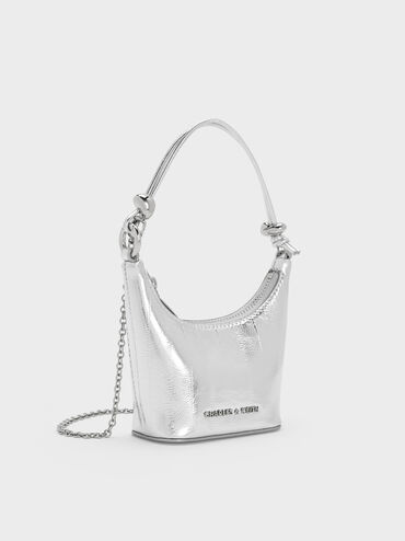 Micro Augustine Metallic Eel-Effect Chain-Handle Bag, Silver, hi-res