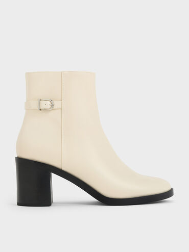 Side-Buckle Block Heel Ankle Boots, Chalk, hi-res