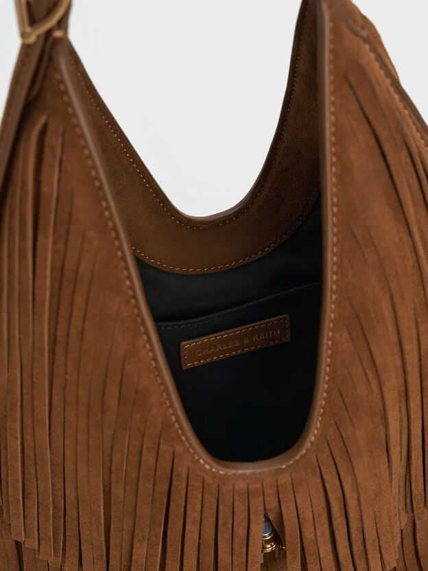 Cesia Fringed Hobo Bag, Sienna Brown, hi-res