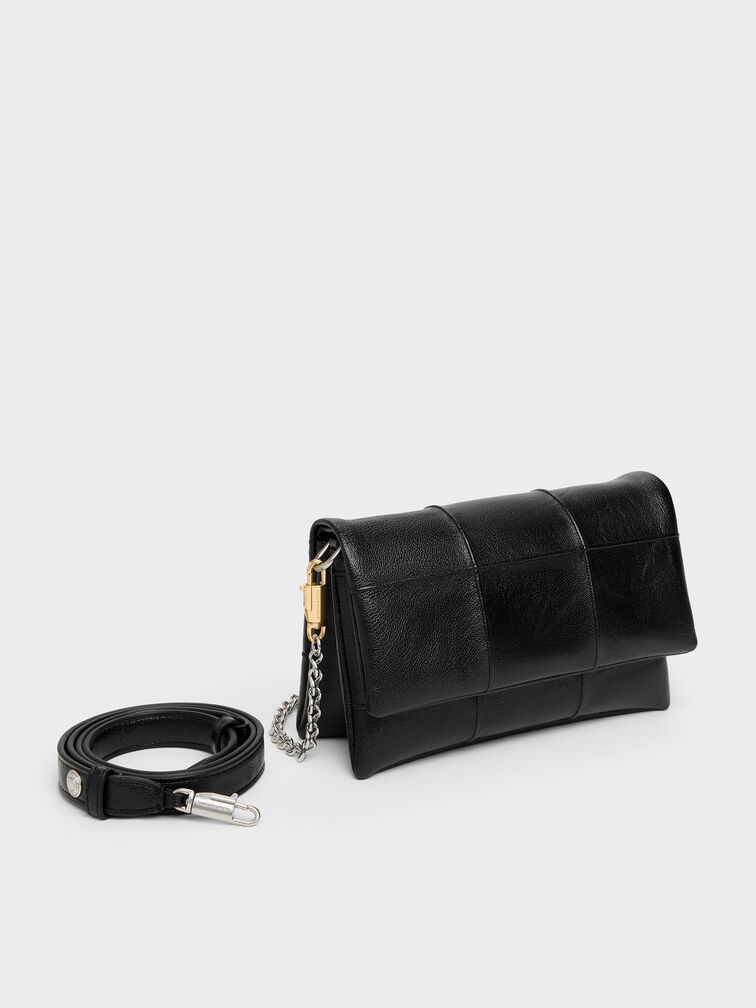Delfina Quilted Wallet On Chain, Black, hi-res