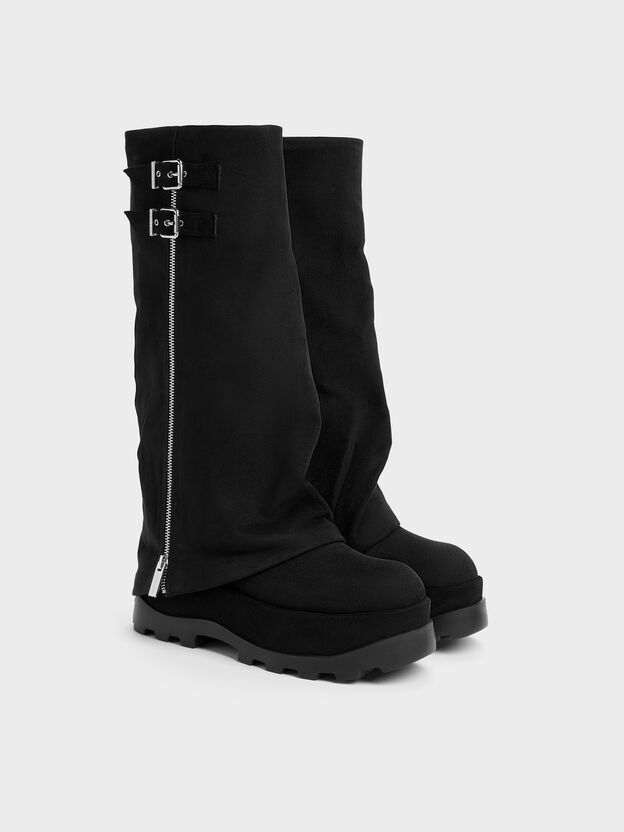 Barron Faux Suede Platform Knee-High Boots, Black Textured, hi-res