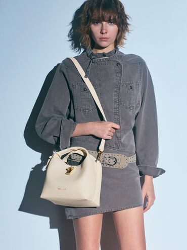 Chance Turn-Lock Bucket Bag, Cream, hi-res